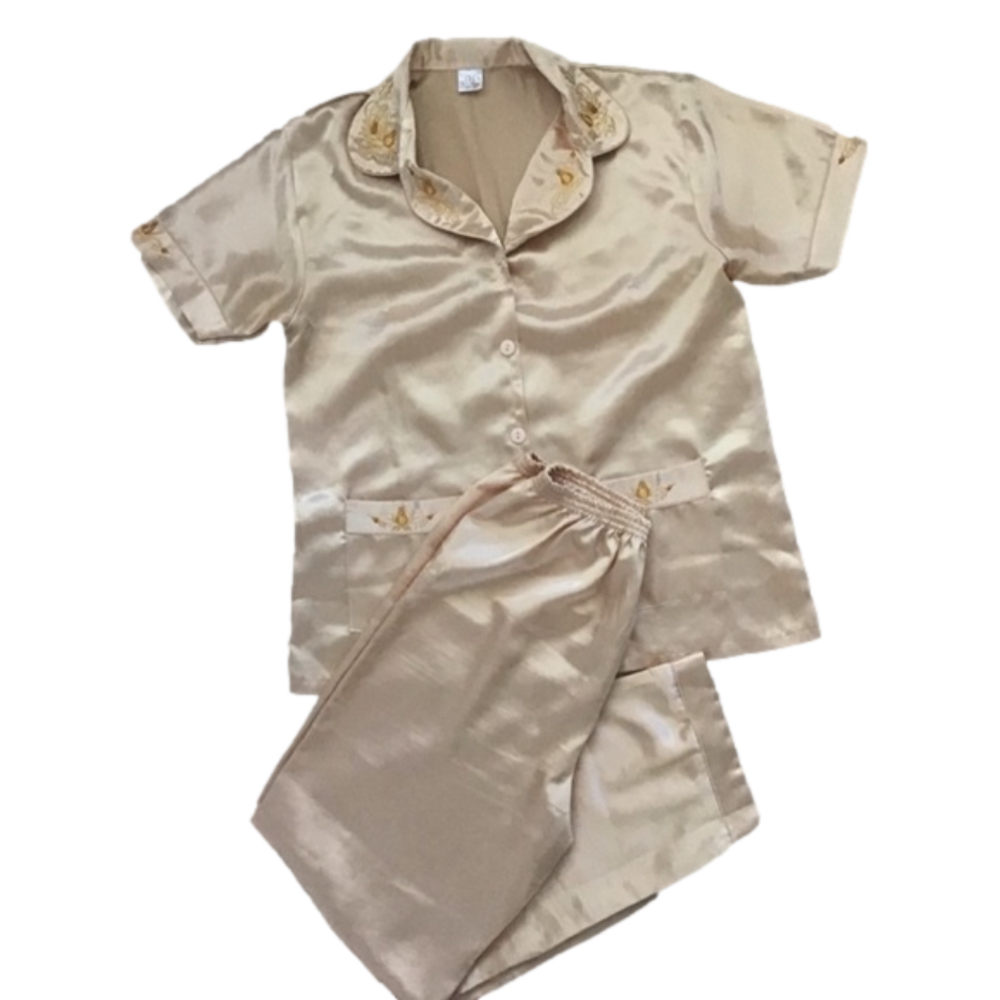 Elegant Cream Satin Pajama Set